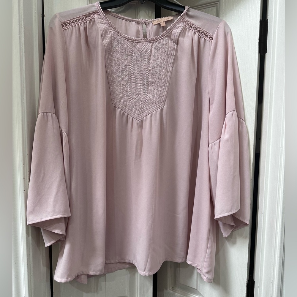 Embroidered Bib, Bell-sleeved Blouse